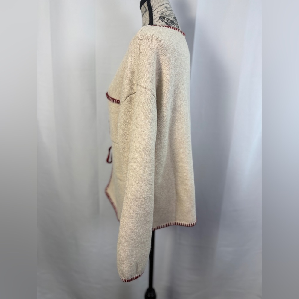 Sunday Edition Tie Front Cardigan Women Small Cream Burgundy Trim Cozy Boutique - Picture 7 of 11